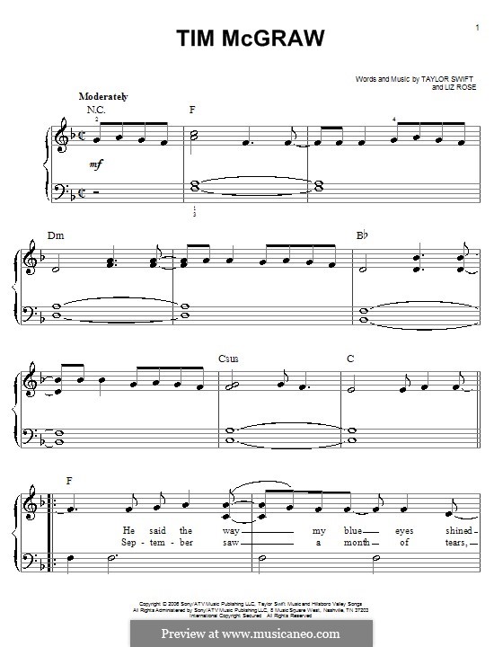 Tim McGraw (Taylor Swift) by L. Rose sheet music on MusicaNeo