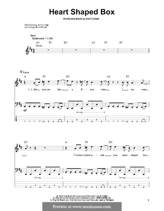 Heart Shaped Box (Nirvana) by K. Cobain sheet music on MusicaNeo