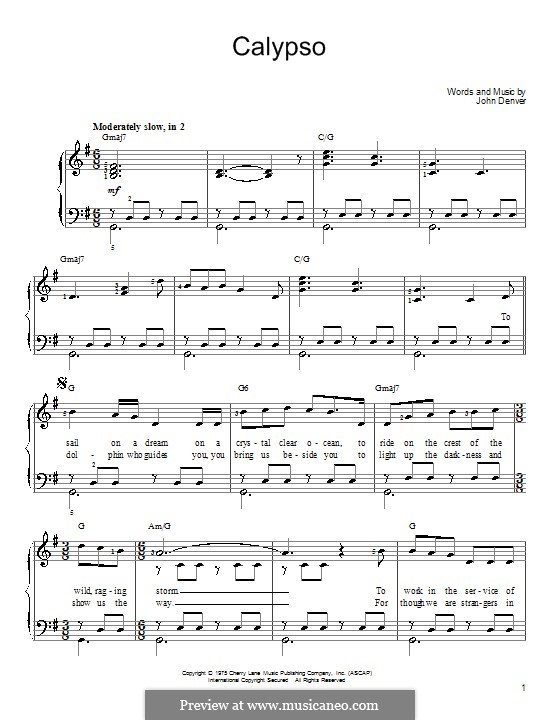 Calypso by J. Denver sheet music on MusicaNeo