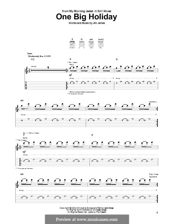 One Big Holiday (My Morning Jacket) by J. James sheet music on MusicaNeo