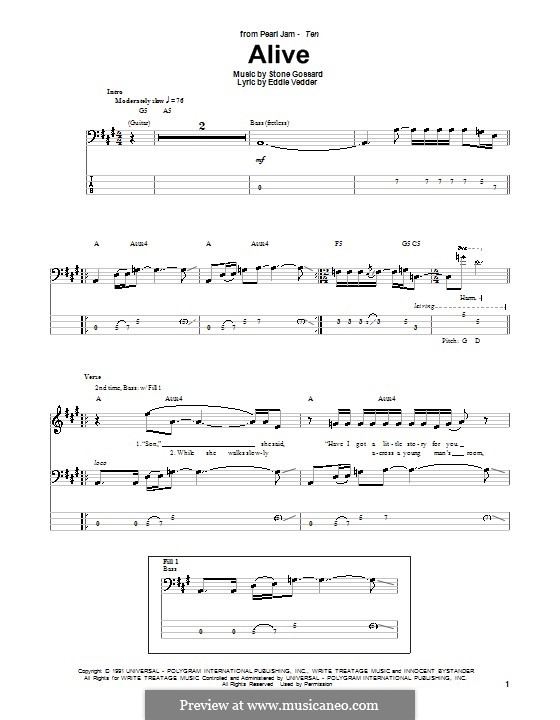 Alive (Pearl Jam) by S. Gossard sheet music on MusicaNeo