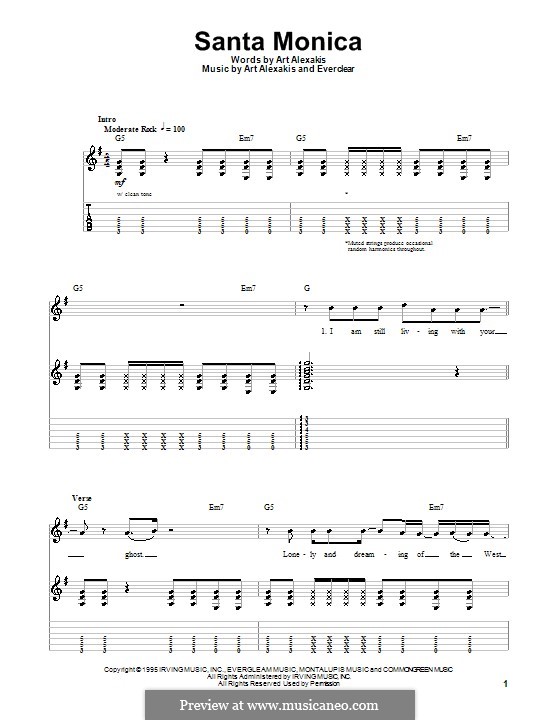 Santa Monica (Everclear) by A. Alexakis sheet music on MusicaNeo