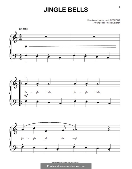 Jingle Bells, for Piano by J.L. Pierpont sheet music on MusicaNeo