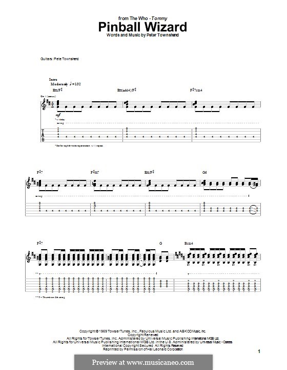 Pinball Wizard (The Who) by P. Townshend sheet music on MusicaNeo