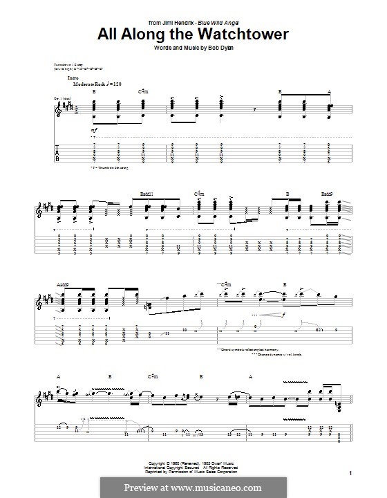 All Along the Watchtower by B. Dylan sheet music on MusicaNeo