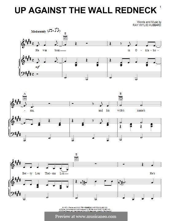 Up Against the Wall Redneck by R.W. Hubbard sheet music on MusicaNeo