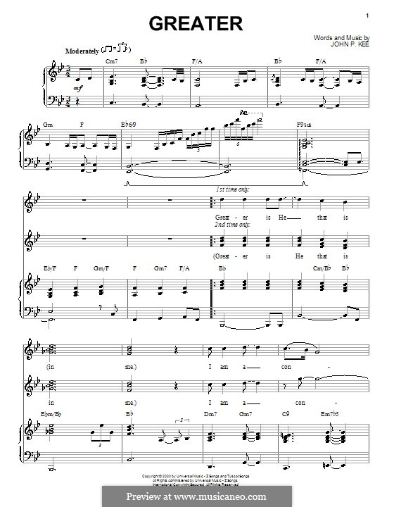 Greater by J.P. Kee sheet music on MusicaNeo