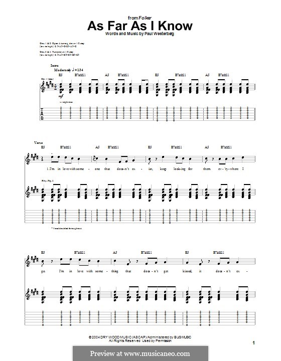 As Far as I Know by P. Westerberg sheet music on MusicaNeo