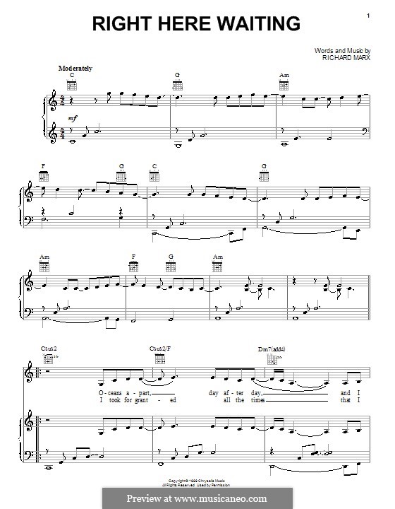 Right Here Waiting by R. Marx sheet music on MusicaNeo