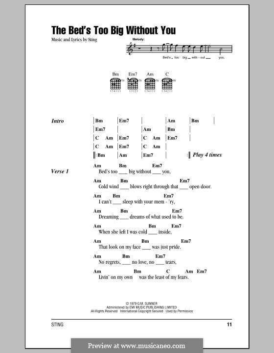 The Bed's Too Big without You (The Police) by Sting on MusicaNeo