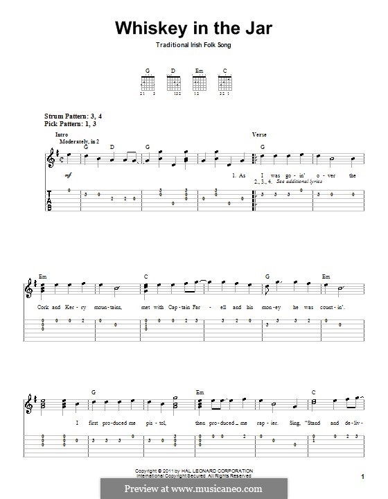 Whiskey in the Jar by folklore sheet music on MusicaNeo
