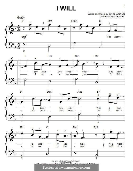 I Will (The Beatles) by J. Lennon, P. McCartney sheet music on MusicaNeo