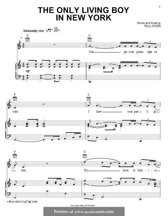 The Only Living Boy in New York by P. Simon sheet music on MusicaNeo
