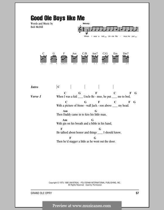 Good Ole Boys Like Me by B. McDill sheet music on MusicaNeo