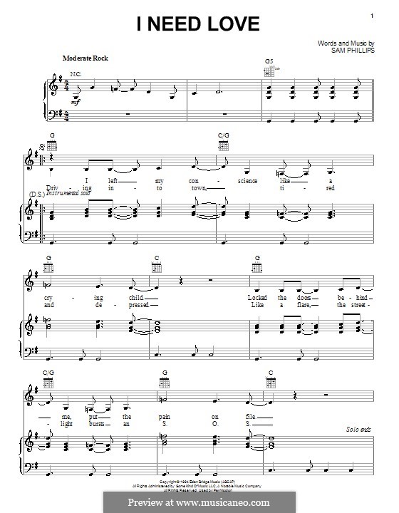 I Need Love by S. Phillips sheet music on MusicaNeo