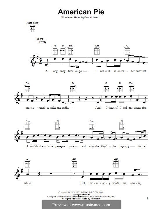 American Pie (Madonna) by D. McLean sheet music on MusicaNeo