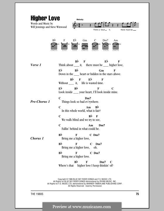 Higher Love by S. Winwood, W. Jennings sheet music on MusicaNeo