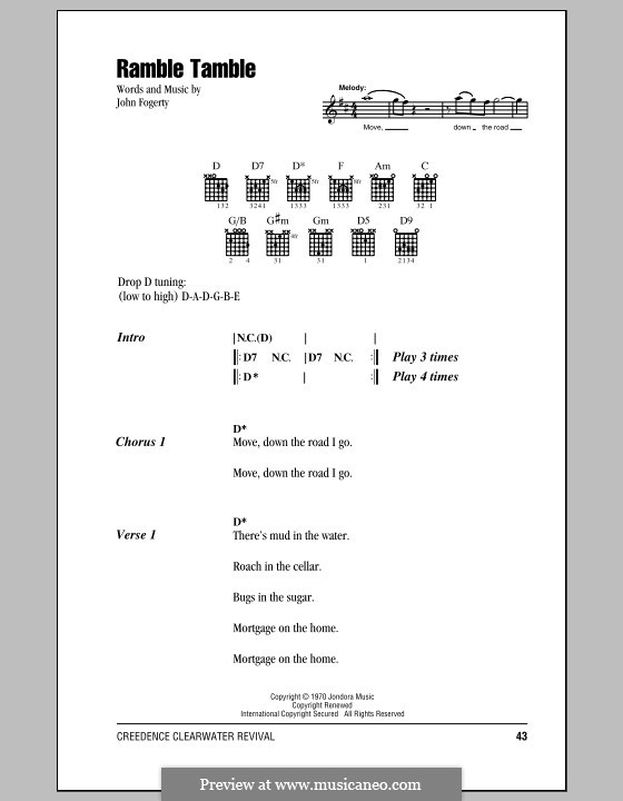 Ramble Tamble by J.C. Fogerty sheet music on MusicaNeo