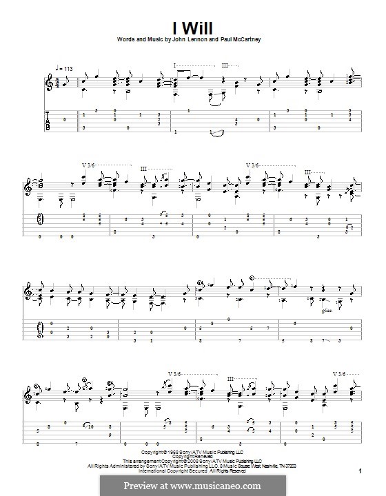 I Will (The Beatles) by J. Lennon, P. McCartney sheet music on MusicaNeo