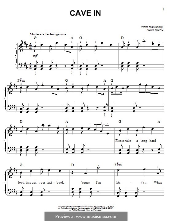 Cave in (Owl City) by A. Young sheet music on MusicaNeo