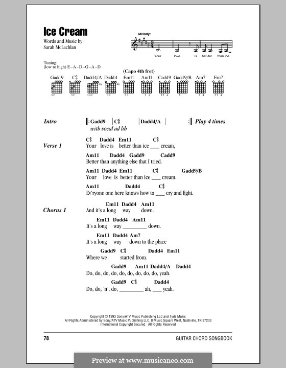 Ice Cream by S. McLachlan sheet music on MusicaNeo