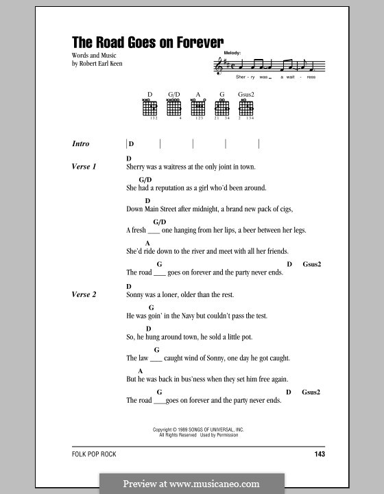 The Road Goes on Forever by R.E. Keen sheet music on MusicaNeo