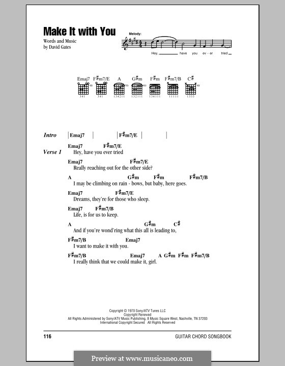 Make It with You (Bread) by D. Gates sheet music on MusicaNeo