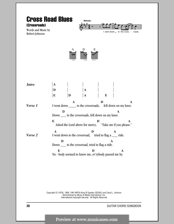 Cross Road Blues (Crossroads) by R.L. Johnson sheet music on MusicaNeo