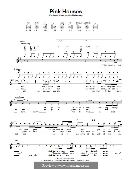 Pink Houses by J. Mellencamp sheet music on MusicaNeo