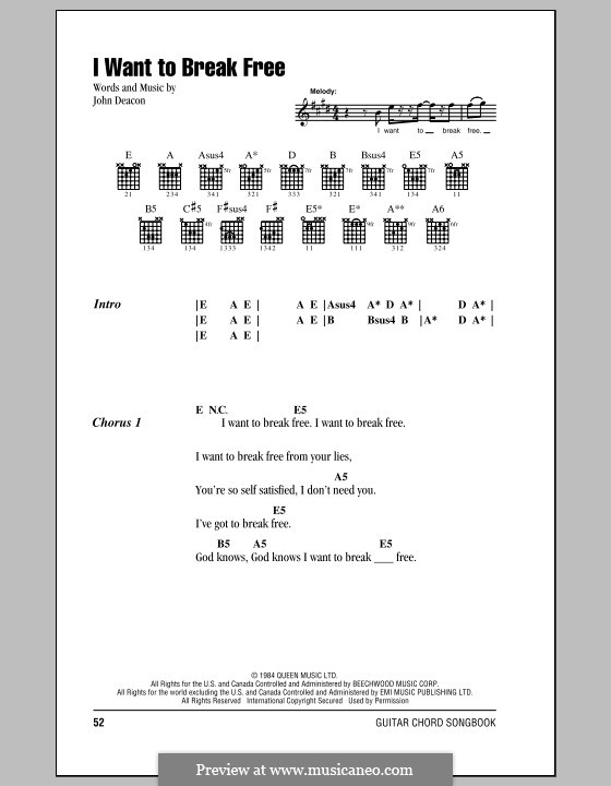 I Want to Break Free (Queen) by J. Deacon sheet music on MusicaNeo