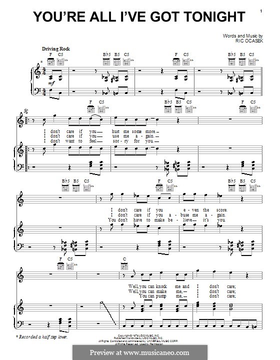 You're All I've Got Tonight (The Cars) by R. Ocasek on MusicaNeo