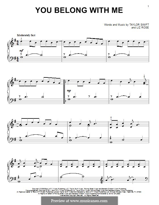 You Belong with Me (Taylor Swift) by L. Rose sheet music on MusicaNeo