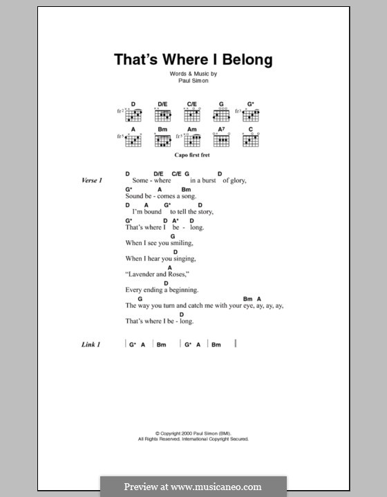 That's Where I Belong by P. Simon sheet music on MusicaNeo