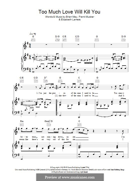 Too Much Love Will Kill You by B. May, E. Lamers, F. Musker on MusicaNeo