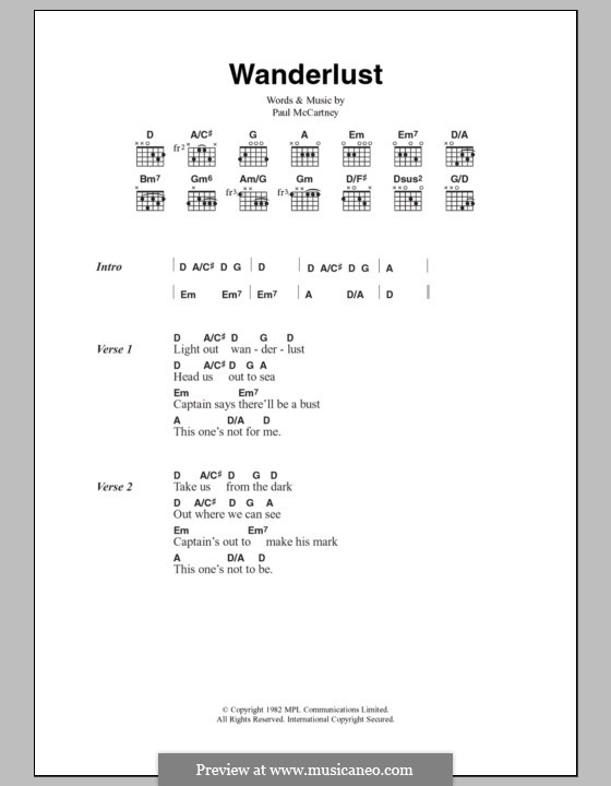 Wanderlust by P. McCartney sheet music on MusicaNeo