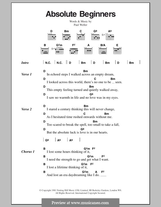 Absolute Beginners (The Jam) by P. Weller sheet music on MusicaNeo
