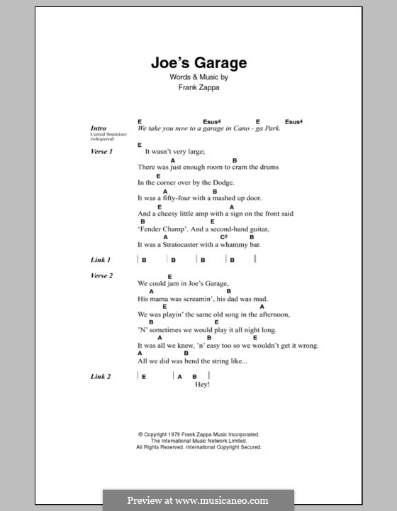 Joe's Garage by F. Zappa sheet music on MusicaNeo