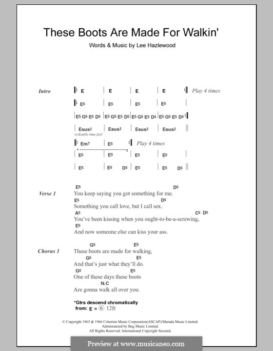 These Boots Are Made for Walking (Nancy Sinatra) by L. Hazlewood on MusicaNeo