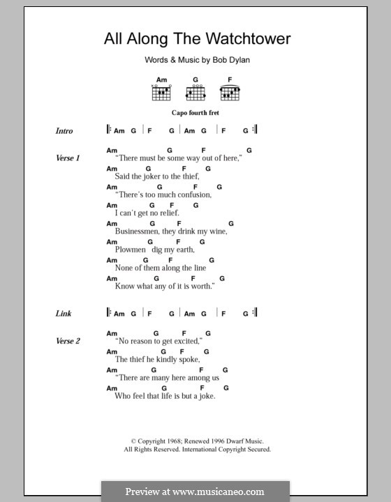 All Along the Watchtower by B. Dylan sheet music on MusicaNeo