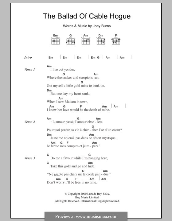 The Ballad of Cable Hogue (Calexico) by J. Burns sheet music on MusicaNeo