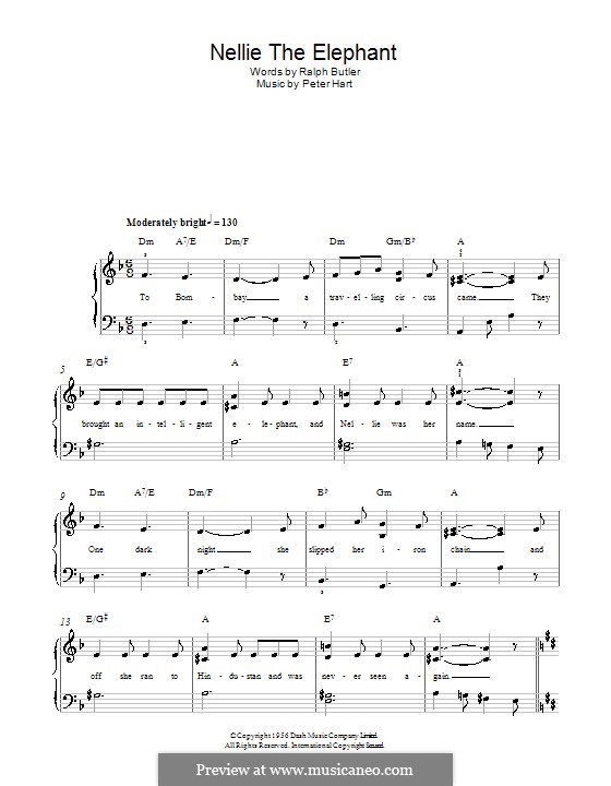 Nellie the Elephant by P. Hart sheet music on MusicaNeo