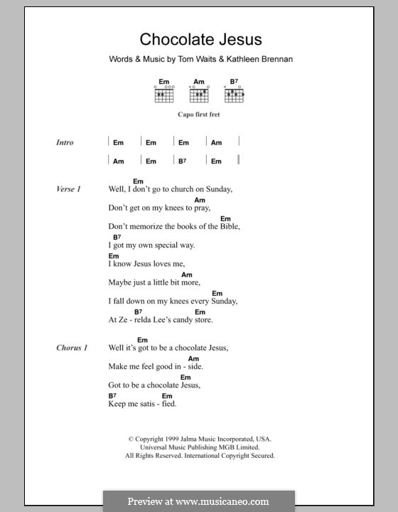 Chocolate Jesus by K. Brennan, T. Waits sheet music on MusicaNeo