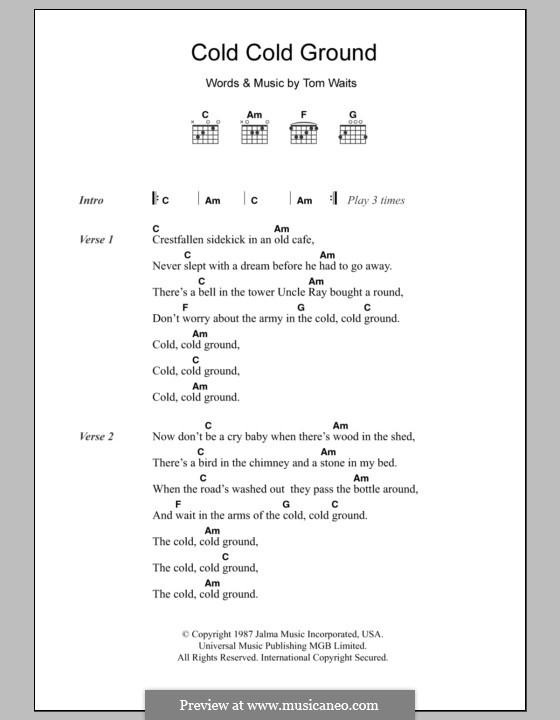 Cold Cold Ground by T. Waits sheet music on MusicaNeo