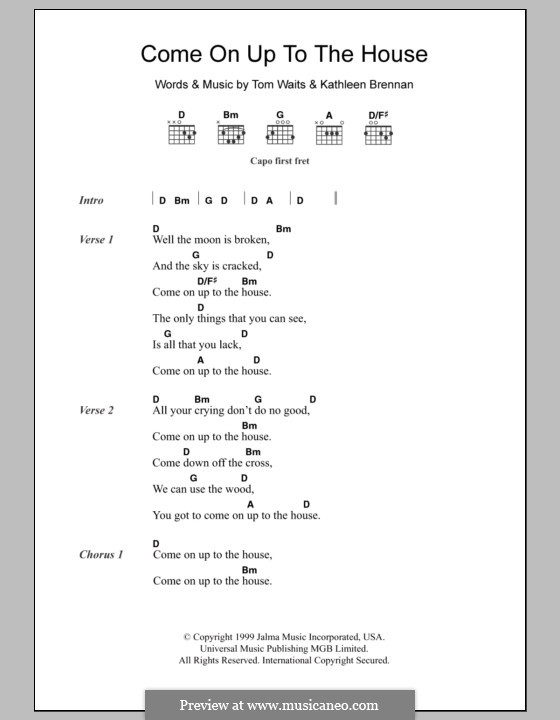 Come on up to the House by K. Brennan, T. Waits sheet music on MusicaNeo