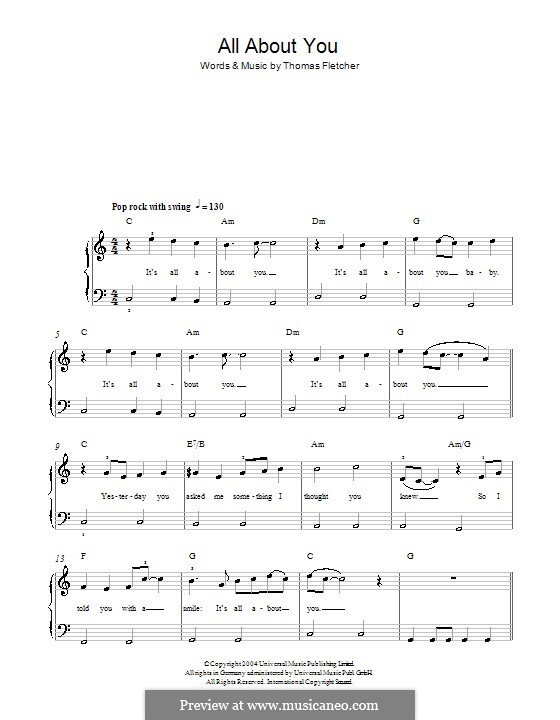 All About You (McFly) by T. Fletcher sheet music on MusicaNeo
