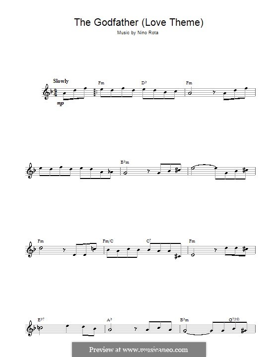 The Godfather (Love Theme) by N. Rota sheet music on MusicaNeo