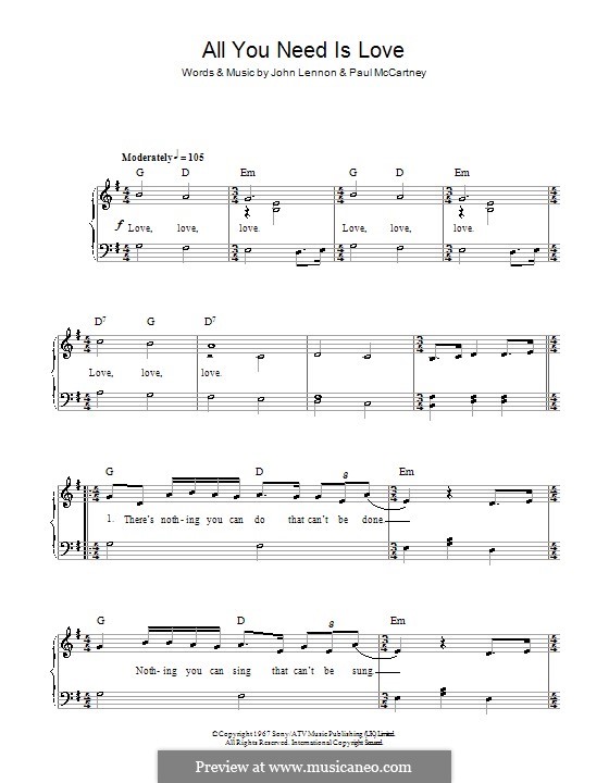All You Need Is Love (The Beatles) by J. Lennon, P. McCartney on MusicaNeo