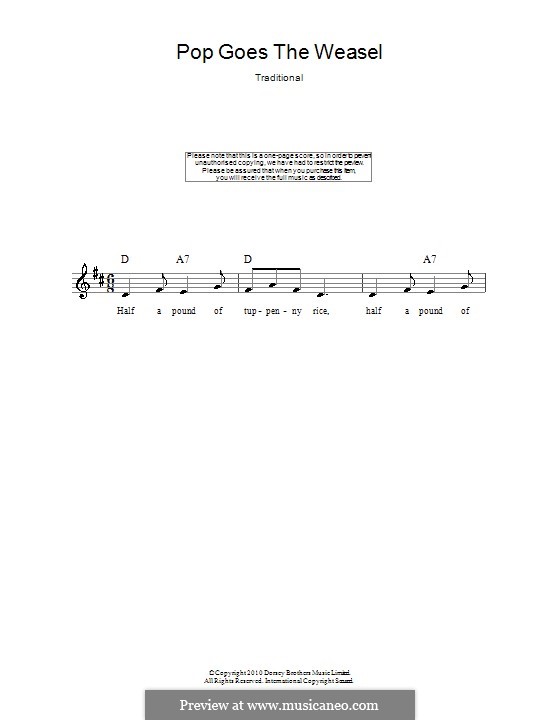 Pop Goes the Weasel by folklore sheet music on MusicaNeo