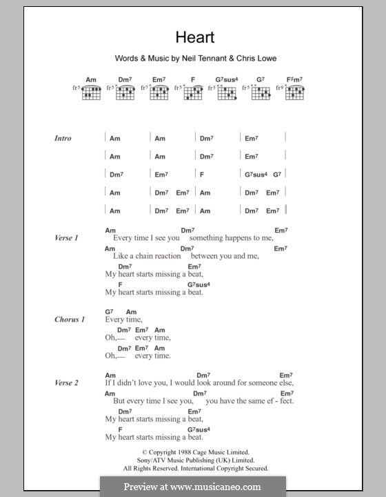 Heart (The Pet Shop Boys) by C. Lowe, N. Tennant sheet music on MusicaNeo