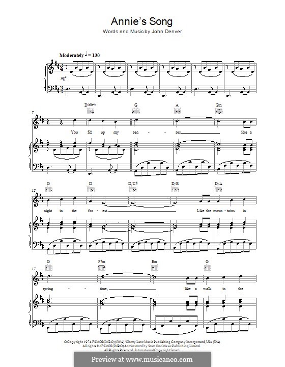 Annie's Song by J. Denver sheet music on MusicaNeo